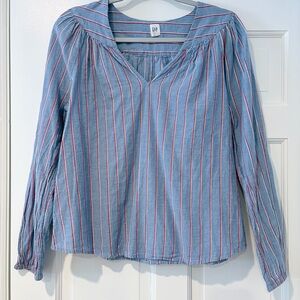 GAP Blue & Red Stripe Peasant Blouse Size Medium Boho Lightweight Top